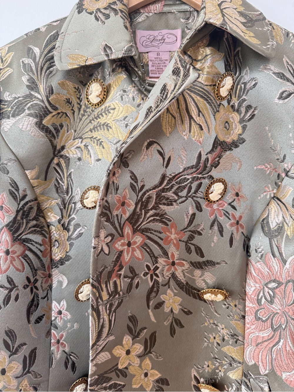 Lovely Floral Tapestry Jacquard Jacket Cameo Buttons Baroque Victorian Size 8